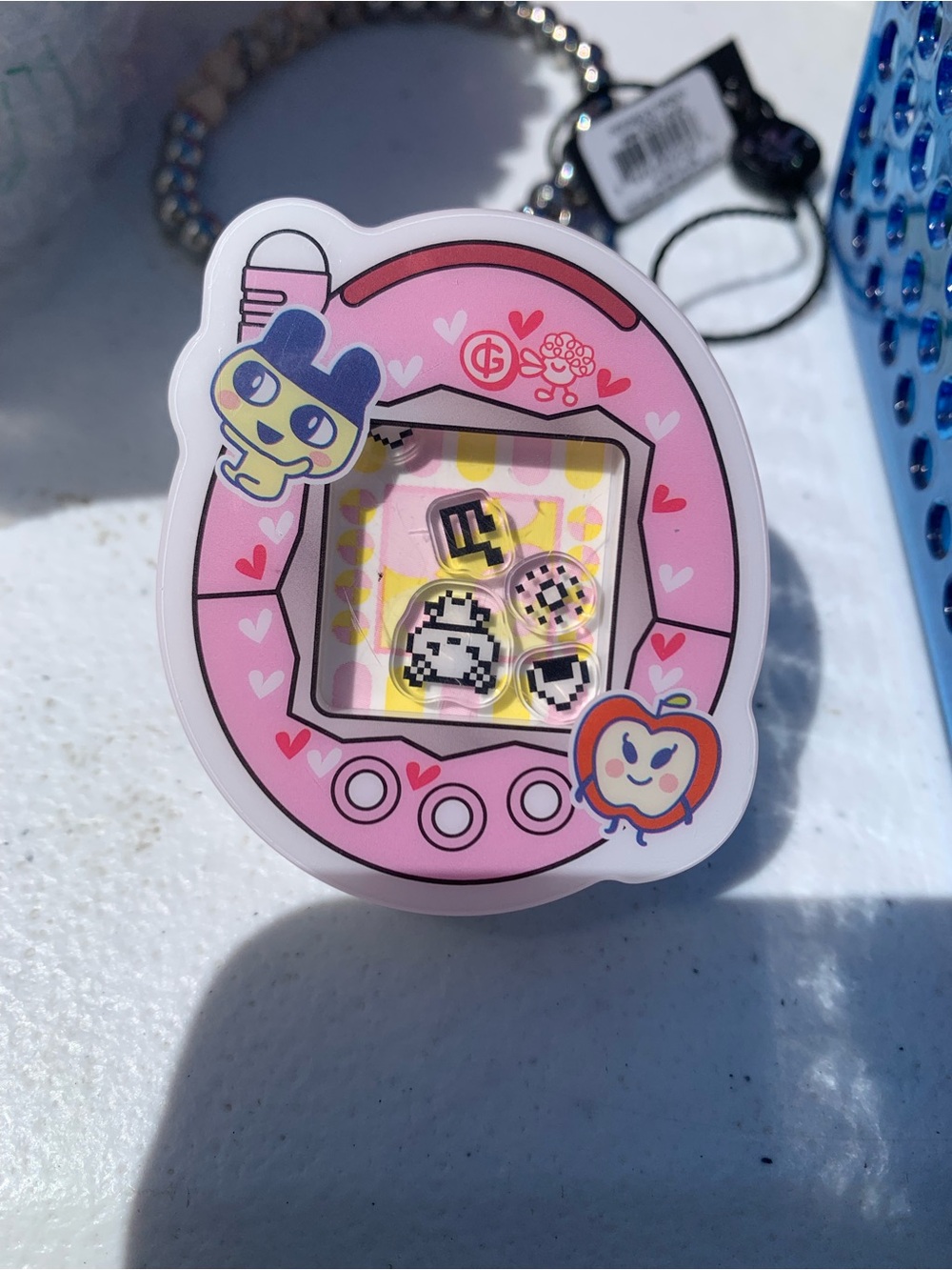 Pink Tamagotchi-style Virtual Pet Clip